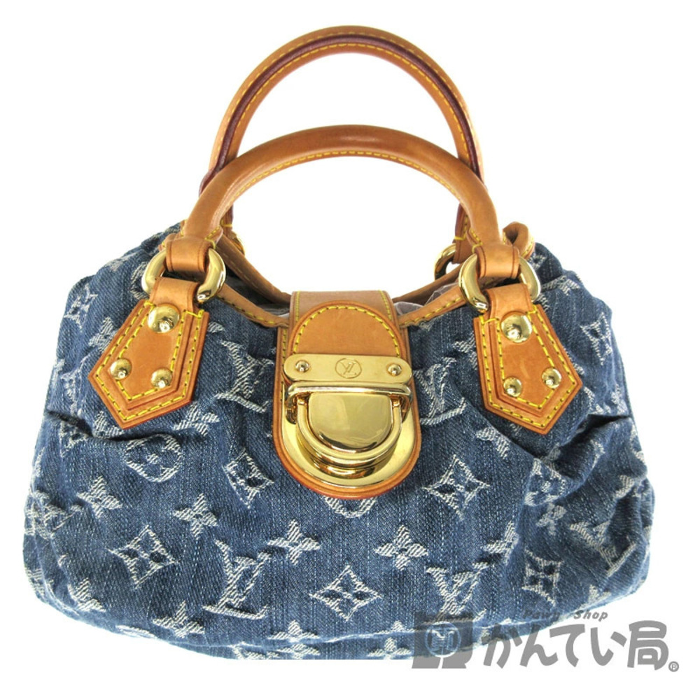 LOUIS VUITTON Pleaty Monogram Denim Handbag Blue Brown